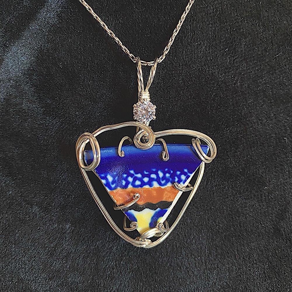 Polish pottery wire wrap pendant